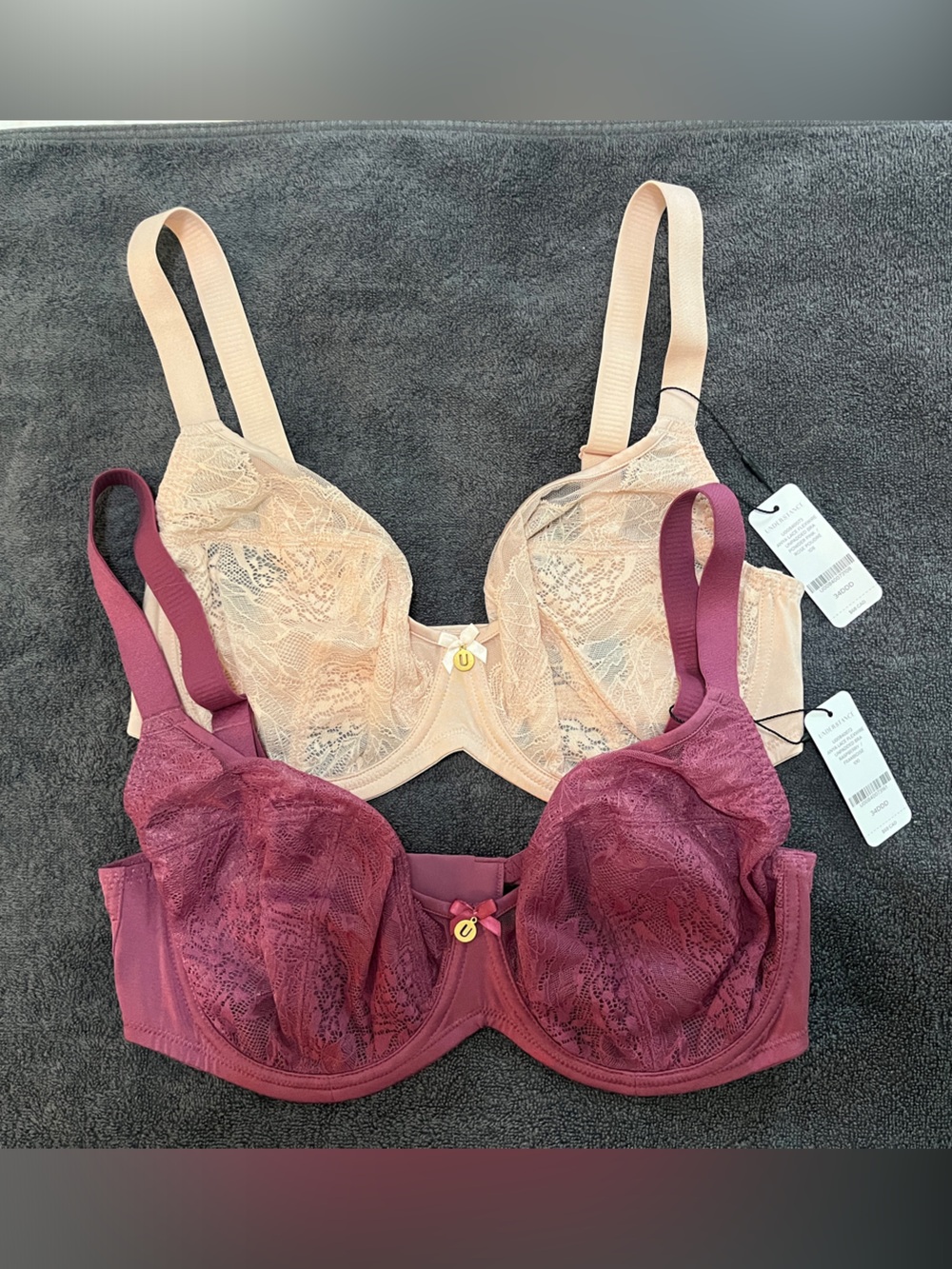 Lace Underwire Bra Duo — Plum and Nude two bras 34DDD new with tags